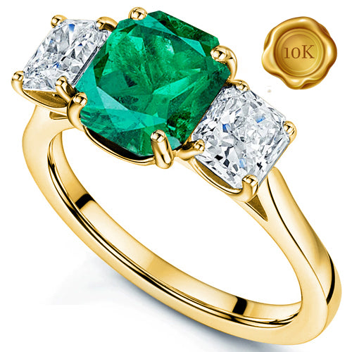 JLUXS PRICELESS 2.00 LAB GROWN ZAMBIAN EMERALD & 1.60 CTS DIAMOND MOISSANITE (RADIANT CUT/VVS) 10KT YELLOW SOLID GOLD RING