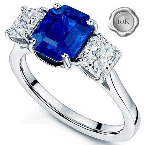 JLUXS GLAMOROUS 2.00 LAB GROWN SRI LANKA SAPPHIRE & 1.60 CTS DIAMOND MOISSANITE (RADIANT CUT/VVS) 10KT SOLID WHITE GOLD RING
