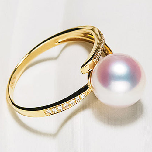 JLUXS 7MM SAKURA PINK JAPAN AKOYA PEARL & DIAMOND MOISSANITE (VS) 14KT SOLID GOLD RING