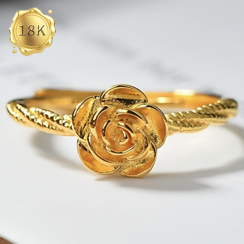 JLUXS AVAILABLE SIZE OPTIONS: US 6 - US 8 ! THREE DIMENSIONAL ROSE DESIGN 18KT GOLD PLATED RING