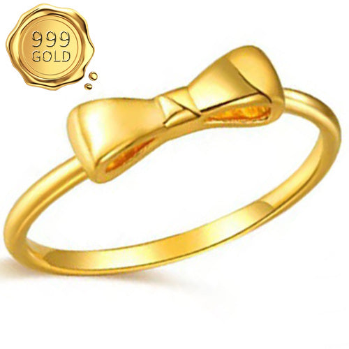JLUXS BOWTIE DESIGN 24KT SOLID YELLOW GOLD PLATED HOLLOW RING