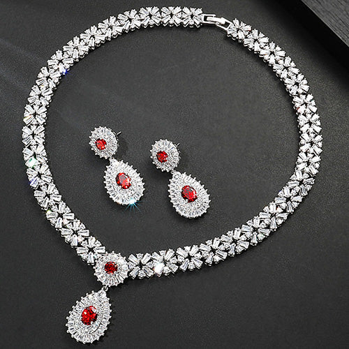 JLUXS Splendid Ladies White Gold Rhodium Over Sterling Silver Created White Sapphire & Created Ruby Set