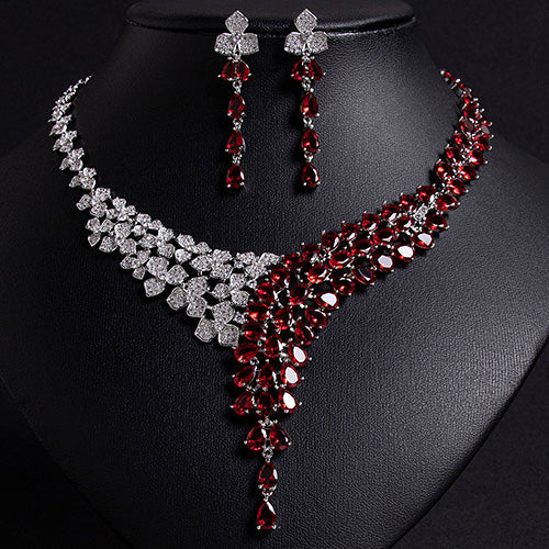 JLUXS Elite Ladies Yellow Gold Rhodium Over Sterling Silver Created White Sapphire & Created Ruby Set