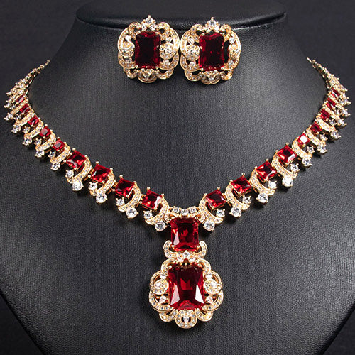 JLUXS Spectacular Ladies Yellow Gold Rhodium Over Sterling Silver Created White Sapphire & Created Ruby Set