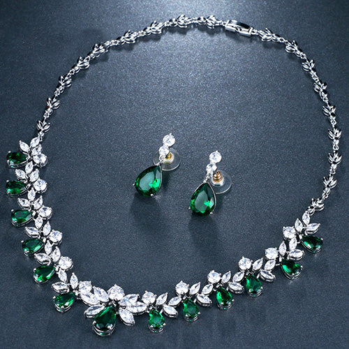 JLUXS Smashing Ladies White Gold Rhodium Over Sterling Silver Created White Sapphire & Created Emerald Set