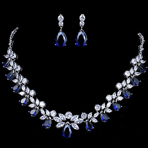 JLUXS Brilliant Ladies White Gold Rhodium Over Sterling Silver Created White Sapphire & Created Sapphire Set