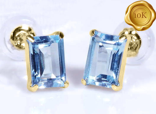 JLUXS OCTAGON CUT 5X7MM 2.00 CTS BLUE TOPAZ 10KT SOLID YELLOW GOLD EARRINGS