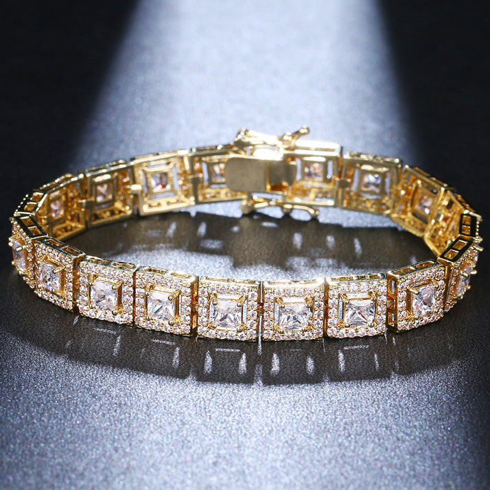 JLUXS Smashing Ladies Yellow Gold Rhodium Over Sterling Silver Created White Sapphire Bracelet