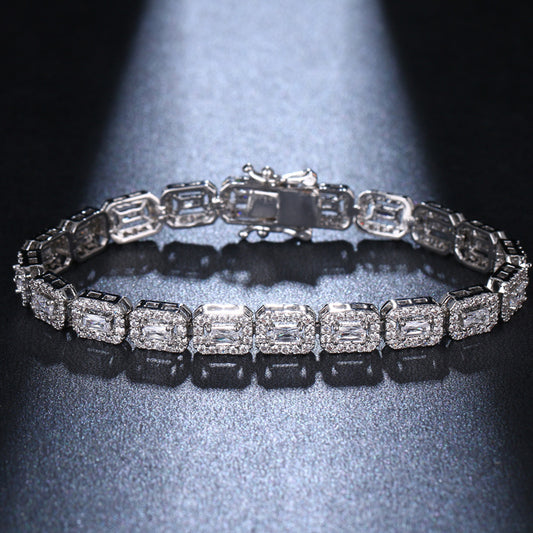 JLUXS Gigantic Ladies White Gold Rhodium Over Sterling Silver Created White Diamond Bracelet