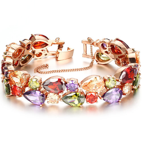 JLUXS Priceless Womens Stainless Steel Sparkling Created Multi Color Sapphire Bracelet