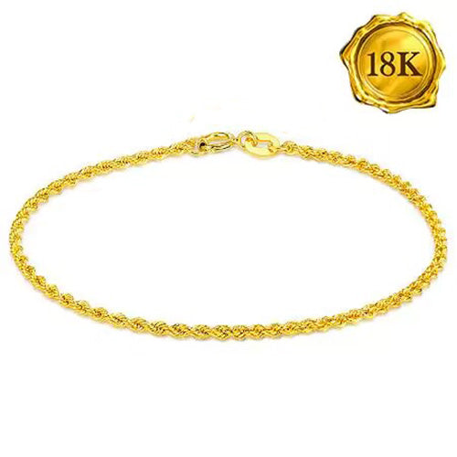 JLUXS 18 CM 7 INCHES AU750 18KT SOLID YELLOW GOLD ROPE BRACELET