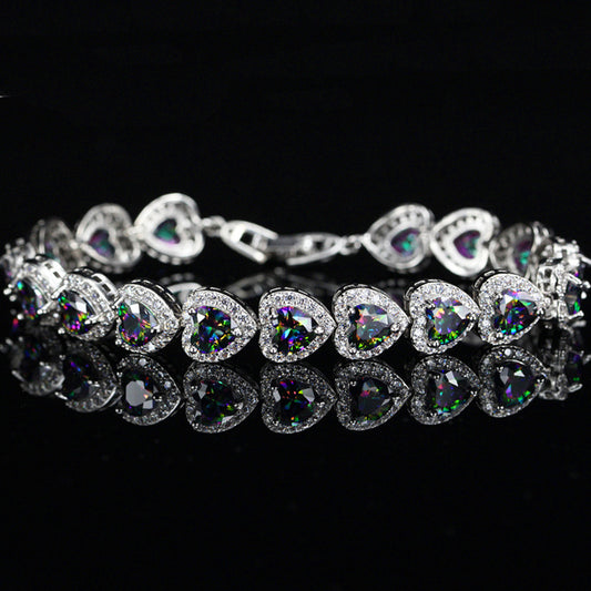 JLUXS Elite Ladies White Gold Rhodium Over Sterling Silver Created Mystic Topaz Bracelet