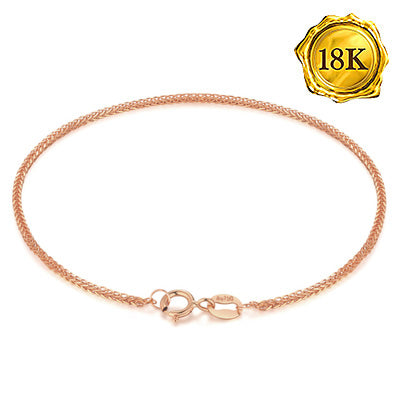 JLUXS 18 CM 7 INCHES AU750 DIAMOND-CUT SQUARE 18K SOLID GOLD WHEAT CHAIN BRACELET