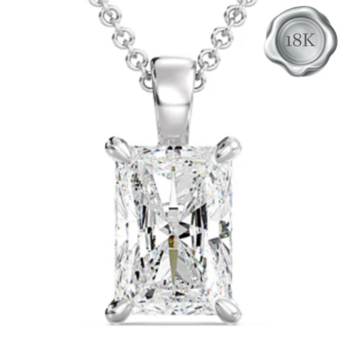 JLUXS BRILLIANT 1.00 CT LAB GROWN DIAMOND (RADIANT CUT/VS) 18KT SOLID WHITE GOLD PENDANT