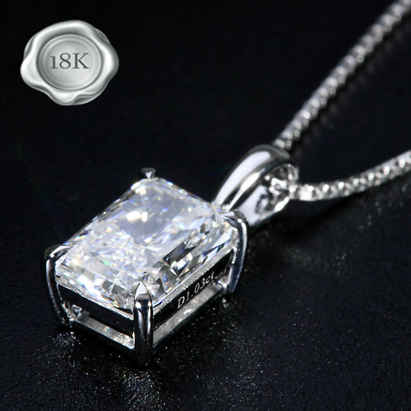 JLUXS BRILLIANT 1.00 CT LAB GROWN DIAMOND (RADIANT CUT/VS) 18KT SOLID WHITE GOLD PENDANT