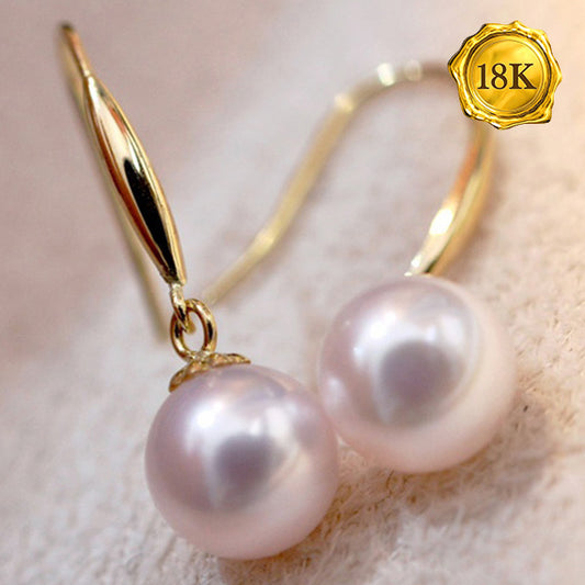 JLUXS 6-7MM JAPAN AKOYA PEARL 18KT SOLID GOLD DANGLE EARRINGS