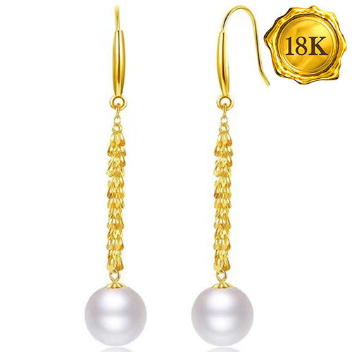JLUXS 5-6MM FRESH WATER PEARL 18KT SOLID GOLD DANGLE EARRINGS