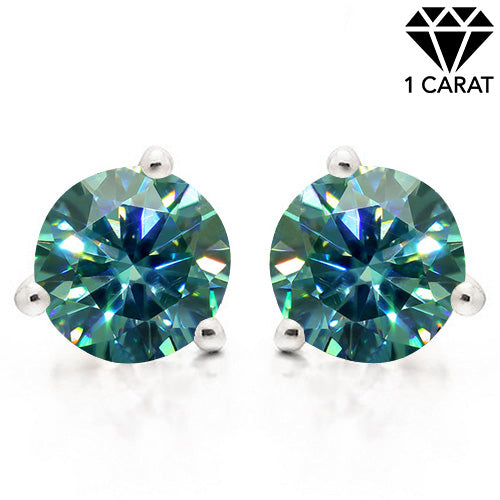 JLUXS 1.00 CT BLUE DIAMOND MOISSANITE (HEART & ARROWS CUT/VVS) 14KT SOLID GOLD EARRINGS STUD