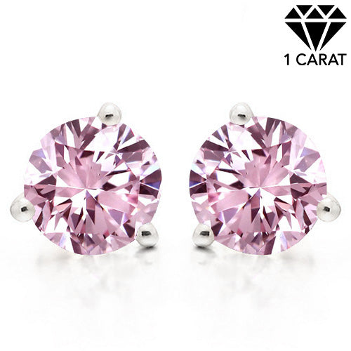 JLUXS 1.00 CT PINK DIAMOND MOISSANITE (HEART & ARROWS CUT/VVS) 14KT SOLID GOLD EARRINGS STUD