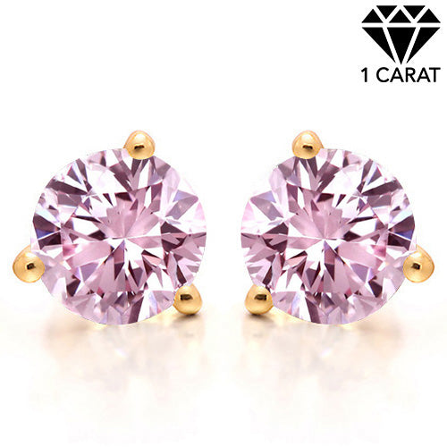 JLUXS 1.00 CT PINK DIAMOND MOISSANITE (HEART & ARROWS CUT/VVS) 14KT SOLID GOLD EARRINGS STUD )