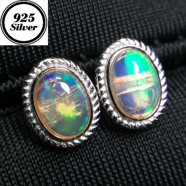 JLUXS Glamorous White Gold Rhodium Over Sterling Silver 1.20 Cts Genuine Opal & Created White Sapphire Earrings