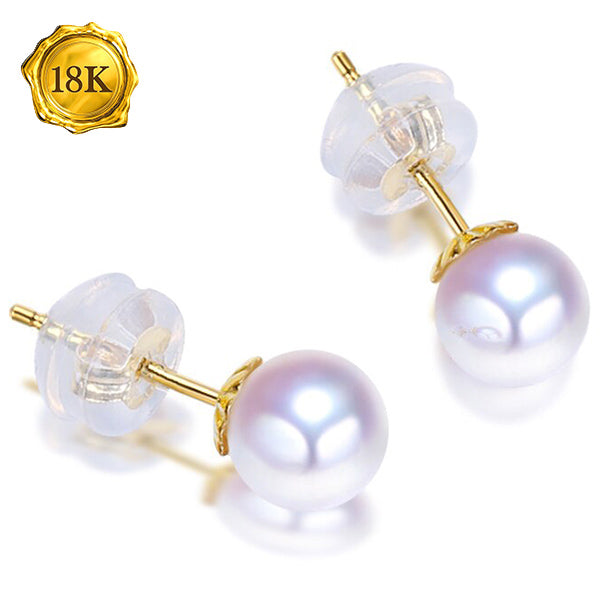 JLUXS 5-6MM FRESH WATER PEARL 18KT SOLID GOLD EARRINGS STUD