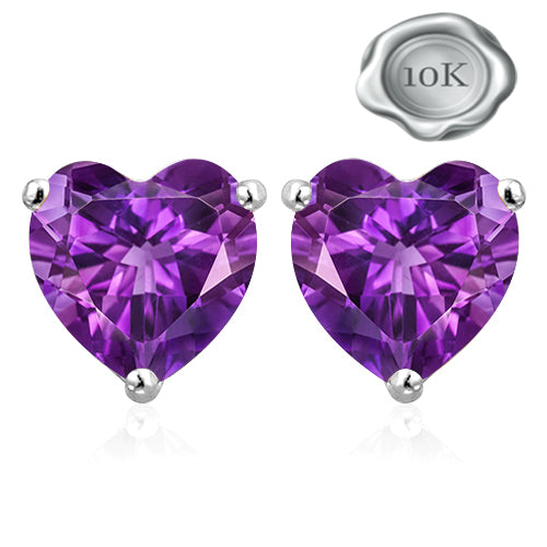 JLUXS 1.50 CTS AMETHYST 10KT SOLID WHITE GOLD EARRINGS STUD