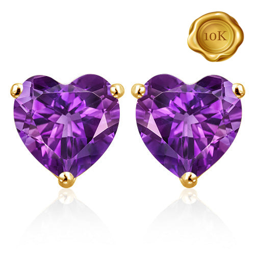 JLUXS 1.50 CTS AMETHYST 10KT SOLID YELLOW GOLD EARRINGS STUD
