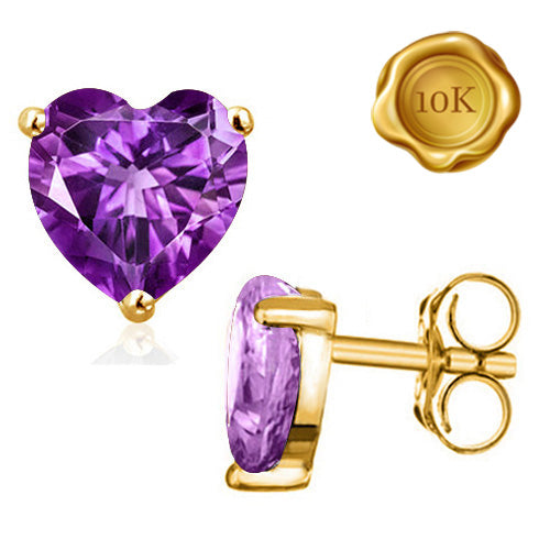 JLUXS 1.50 CTS AMETHYST 10KT SOLID YELLOW GOLD EARRINGS STUD
