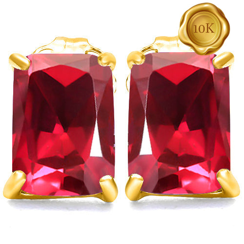 JLUXS OCTAGON CUT 5X7MM 2.00 CTS GENUINE GLASS-FILLED RUBY 10KT SOLID YELLOW GOLD EARRINGS
