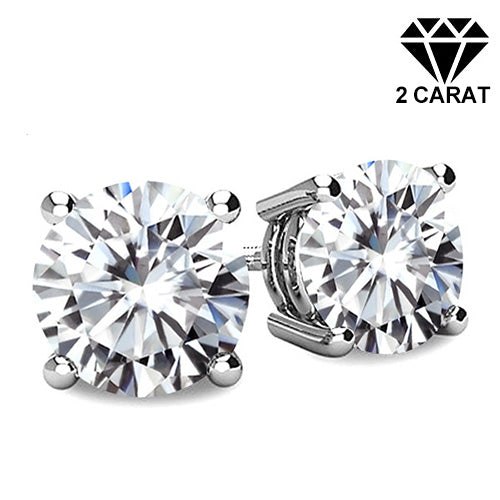 JLUXS (GRA CERTIFICATE REPORT) 2.00 CT DIAMOND MOISSANITE (HEART & ARROWS CUT/VVS) 10KT SOLID WHITE GOLD EARRINGS STUD
