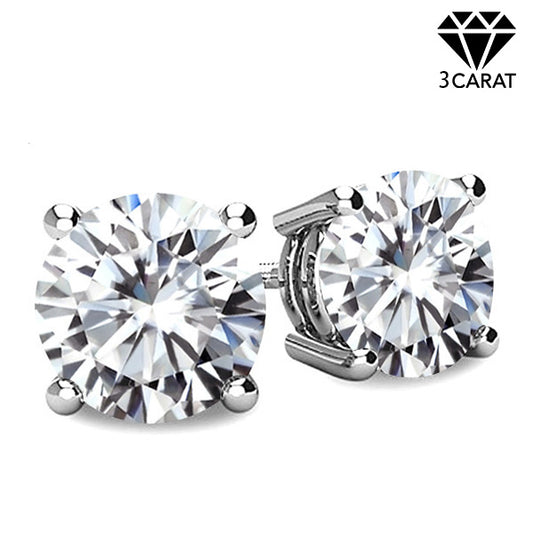 JLUXS (GRA CERTIFICATE REPORT) 3.00 CT DIAMOND MOISSANITE (HEART & ARROWS CUT/VVS) 10KT SOLID WHITE GOLD EARRINGS STUD