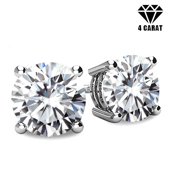 JLUXS (GRA CERTIFICATE REPORT) 4.00 CT DIAMOND MOISSANITE (HEART & ARROWS CUT/VVS) 10KT SOLID WHITE GOLD EARRINGS STUD