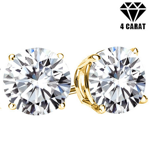 JLUXS (GRA CERTIFICATE REPORT) 4.00 CT DIAMOND MOISSANITE (HEART & ARROWS CUT/VVS) 10KT SOLID YELLOW GOLD EARRINGS STUD