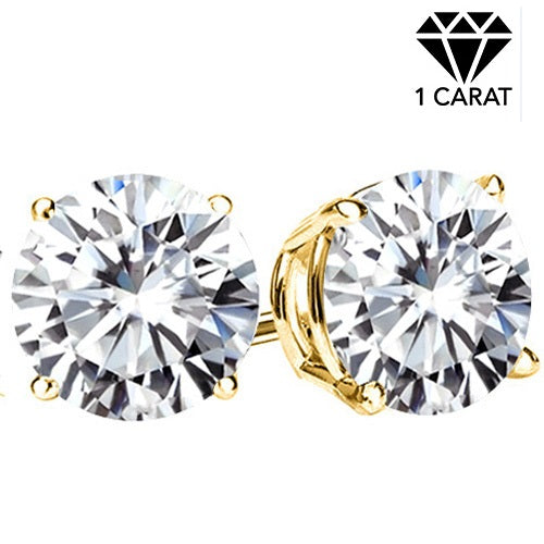 JLUXS (GRA CERTIFICATE REPORT) 2.00 CT DIAMOND MOISSANITE (HEART & ARROWS CUT/VVS) 10KT SOLID YELLOW GOLD EARRINGS STUD