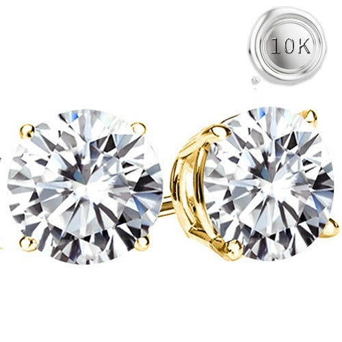 JLUXS (GRA CERTIFICATE REPORT) 3.00 CT DIAMOND MOISSANITE (HEART & ARROWS CUT/VVS) 10KT SOLID YELLOW GOLD EARRINGS STUD