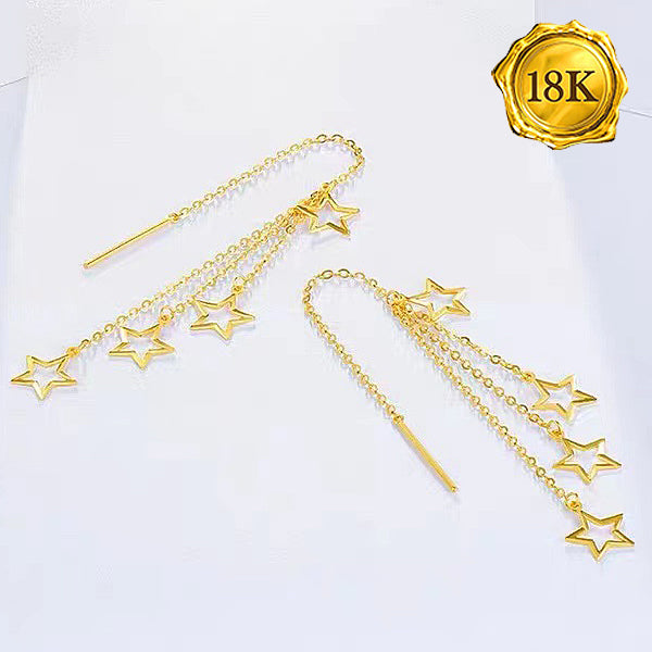 JLUXS 18KT SOLID GOLD STAR DANGLE EARRINGS