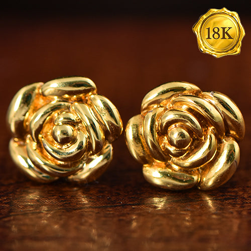 JLUXS FASHION DESIGN ! 18KT SOLID GOLD ROSE EARRINGS STUD