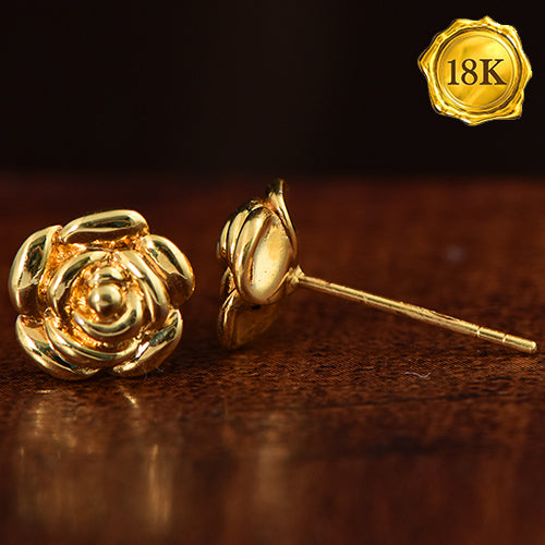 JLUXS FASHION DESIGN ! 18KT SOLID GOLD ROSE EARRINGS STUD