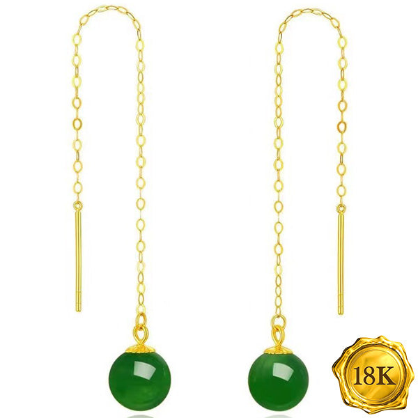 JLUXS UNIQUE DESIGN ! 18KT SOLID GOLD JADE DANGLE EARRINGS