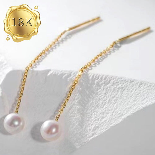 JLUXS 6 - 7MM FRESH WATER PEARL 18KT SOLID GOLD DANGLE EARRINGS