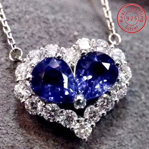 JLUXS Alluring Ladies White Gold Rhodium Over Sterling Silver Genuine Sapphire & Created White Sapphire Necklace