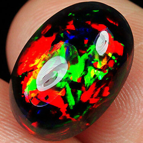 JLUXS OVAL CUT 8X10MM NATURAL ETHIOPIAN BLACK OPAL LOOSE GEMSTONE