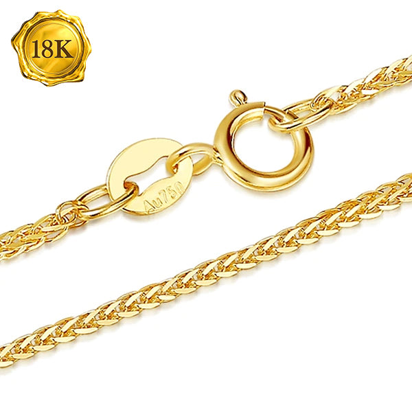 JLUXS 45 CM 18 INCHES AU750 DIAMOND-CUT SQUARE 18KT SOLID YELLOW GOLD WHEAT CHAIN
