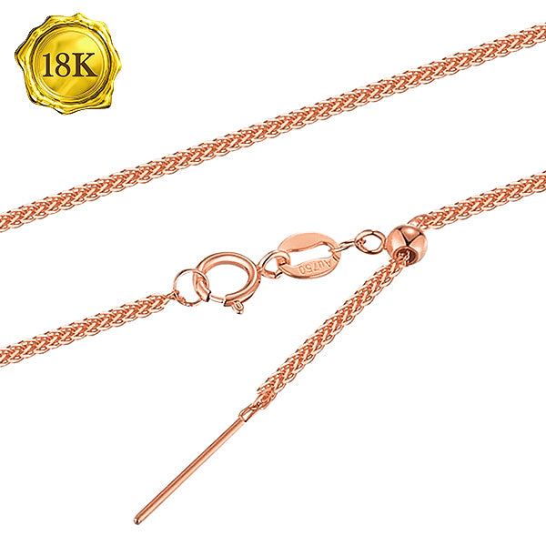 JLUXS 45 CM 18 INCHES AU750 DIAMOND-CUT SQUARE 18K SOLID ROSE GOLD WHEAT ADJUSTABLE NECKLACE