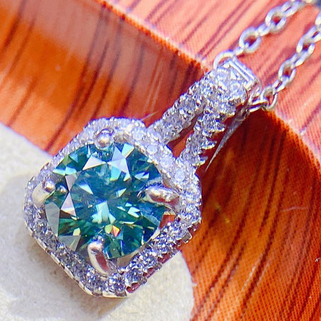 JLUXS (GRA CERTIFICATE REPORT) 1.00 CT BLUE DIAMOND MOISSANITE & CREATED WHITE TOPAZ 925 STERLING SILVER NECKLACE