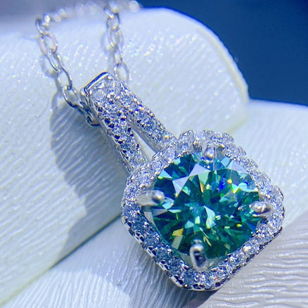 JLUXS (GRA CERTIFICATE REPORT) 1.00 CT BLUE DIAMOND MOISSANITE & CREATED WHITE TOPAZ 925 STERLING SILVER NECKLACE