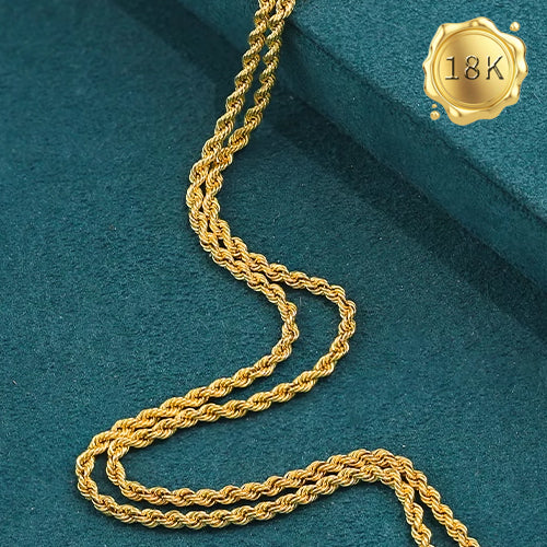 JLUXS 45 CM 18 INCH 18KT SOLID YELLOW GOLD ROPE NECKLACE