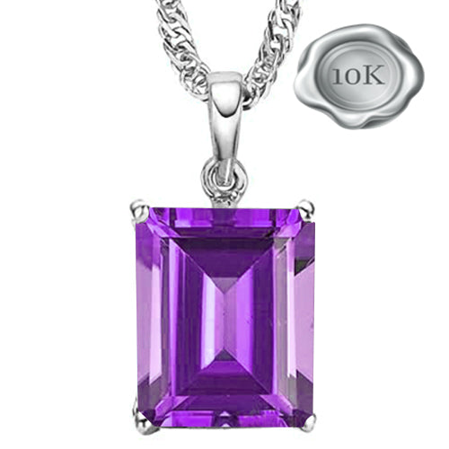 JLUXS EMERALD CUT 4X6MM AMETHYST 10KT SOLID WHITE GOLD PENDANT