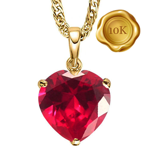 JLUXS HEART CUT 1.00 CTS  GENUINE GLASS-FILLED RUBY 10KT SOLID YELLOW GOLD PENDANT